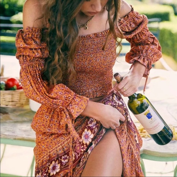 Gypsy Boho Floral Print LongSleeve CropTop Shirred - Picture 11 of 15